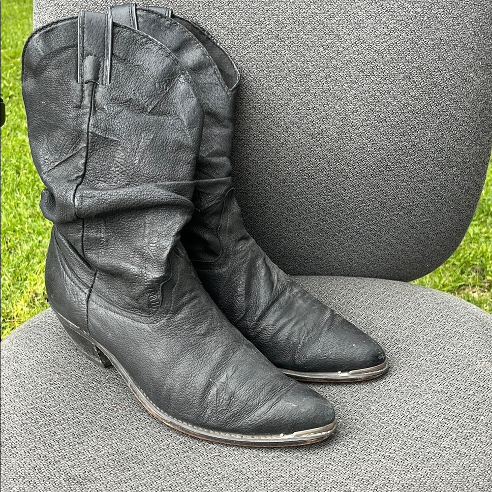 Black Heeled Boots with Classic Western Style